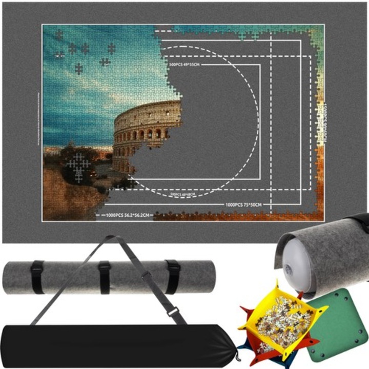 Malatec 21835 puzzle-kiegészítő készlet, szőnyeg, darabtartók és szállítótáska, filc, többszínű