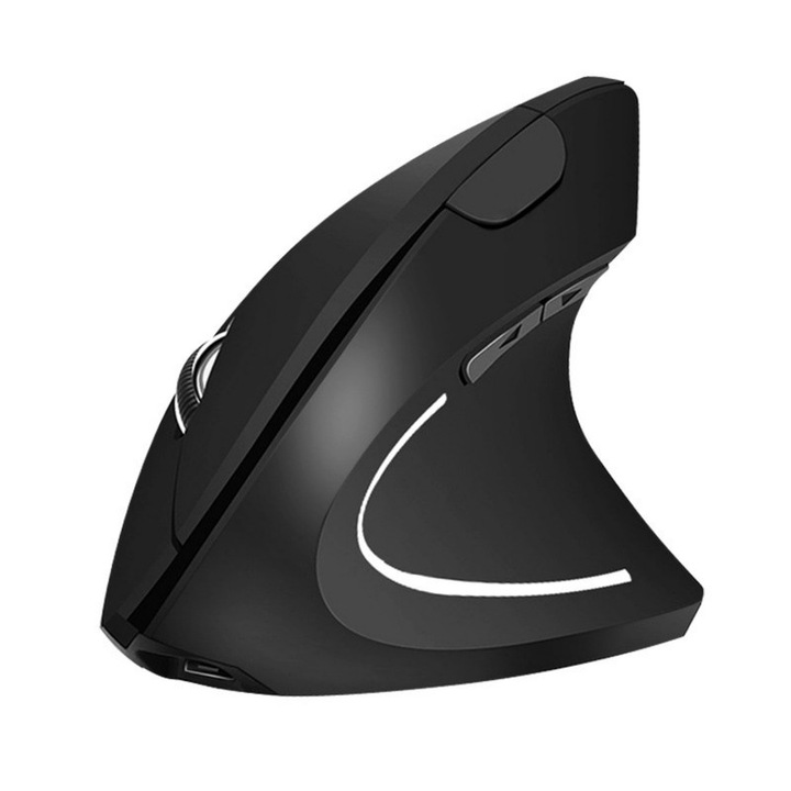 Mouse ergonomic vertical, wireless, reincarcabil, negru, 800/1200/1600DPI