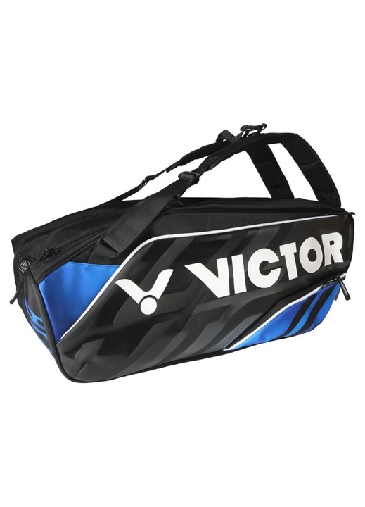 Geanta sport pentru rachete badminton VICTOR BR9313 CF 3, 3 compartimente, tehnologie Carbon Look, negru/albastru