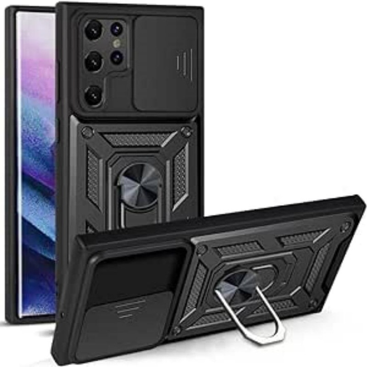 Калъф, защита на камерата, държач за телефон, съвместим със Samsung Galaxy S22, черен, 6,1 инча