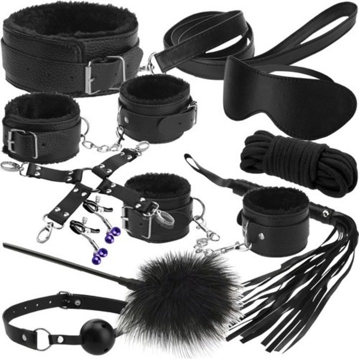 Set accesorii BDSM Malatec, 12 elemente, negru