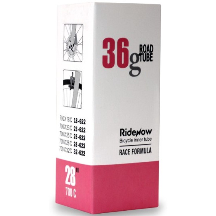 Camera Bicicleta RideNow, Light, Material: TPU, Compatibilitate diametru roata 700/18-32C, Greutate: 36 g, Lungime valva: 45 mm