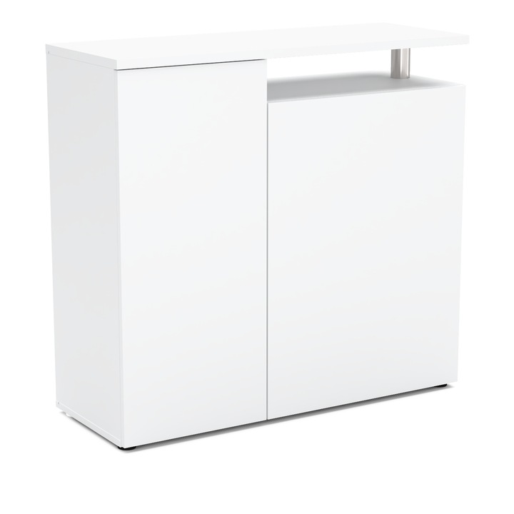 Comoda, Stiv-Meble, Model TOP1_BMBM, TOP 1D, Cu 2 Usi, Constructie Solida, Design Modern, Finisaj Simplu, Perfect Pentru Orice Interior, Montare Simpla, Dimensiuni 100 x 38 x 94 cm, Placa Laminata, Alb Mat