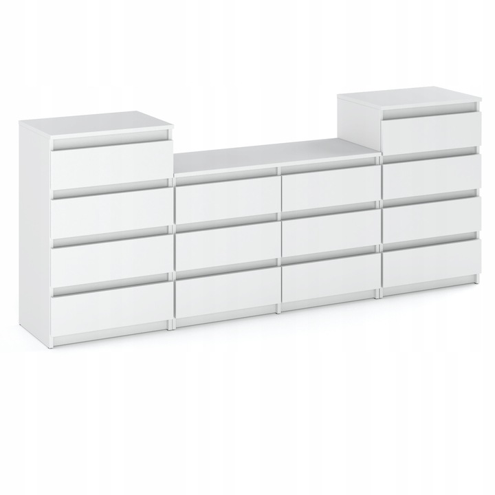 Comoda, Stiv-Meble, Model Z464_BMBM, HIT Set 464, Cu 14 Sertare Spatioase, Design Modern, Constructie Solida, Perfect Pentru Orice Interior, Montare Simpla, Dimensiuni 220 x 33.5 x 92.5 cm, Placa Laminata, Alb