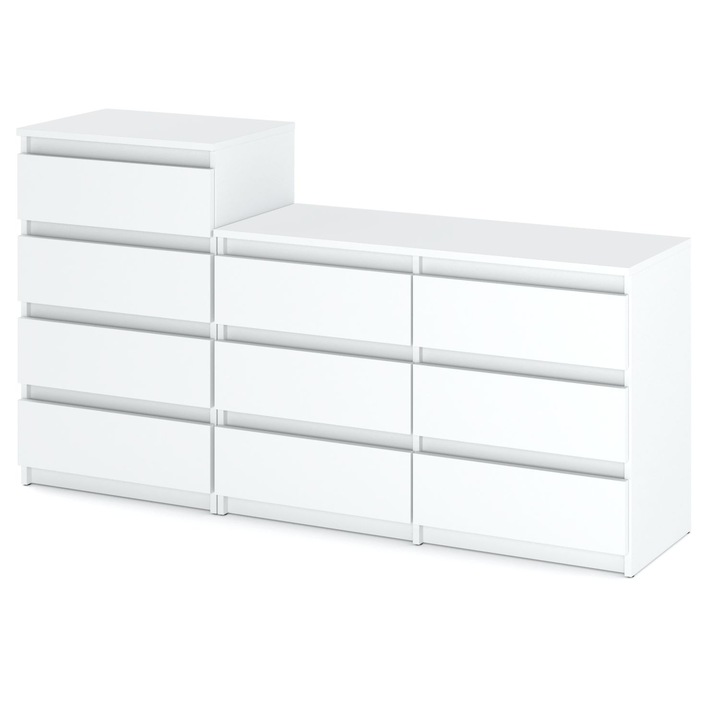 Comoda, Stiv-Meble, Model Z64_BMBM, HIT Set 64, Cu 10 Sertare Spatioase, Design Modern, Constructie Solida, Perfect Pentru Orice Interior, Montare Simpla, Dimensiuni 160 x 33.5 x 92.5 cm, Placa Laminata, Alb Mat