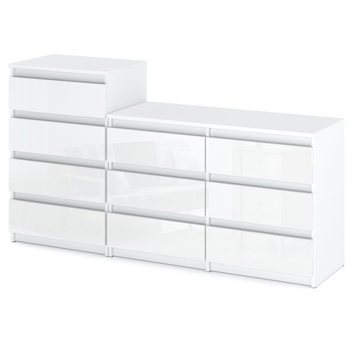 Comoda, Stiv-Meble, Model Z64_BMBP, HIT Set 64, Cu 10 Sertare Spatioase, Design Modern, Constructie Solida, Perfect Pentru Orice Interior, Montare Simpla, Dimensiuni 160 x 33.5 x 92.5 cm, Placa Laminata, Alb Lucios