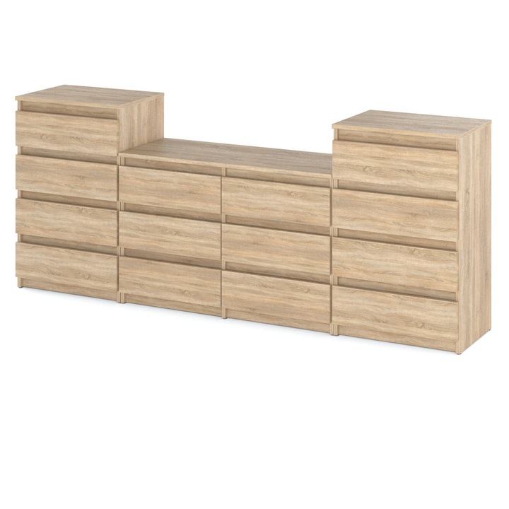 Comoda, Stiv-Meble, Model Z464_SOSO, HIT Set 464, Cu 14 Sertare Spatioase, Design Modern, Constructie Solida, Perfect Pentru Orice Interior, Montare Simpla, Dimensiuni 220 x 33.5 x 92.5 cm, Placa Laminata, Stejar Sonoma