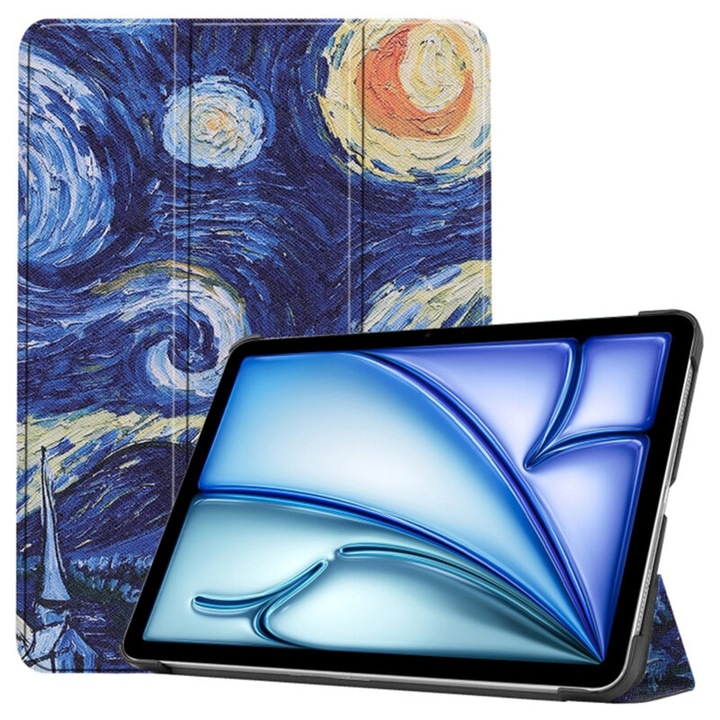 Защитен флип капак за таблет съвместим с Apple iPad Air 11 2024, FoldPro, еко кожа, модел Starry Night, Multicolor