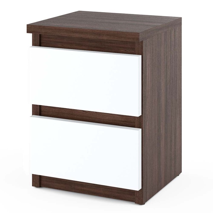 Noptiera, Stiv-Meble, HIT, SZNH_WEBM, 30x30x40 cm, 2 Sertare, Prelucrare de inalta calitate, Atentie la detalii, Constructie robusta, Tip de mobilier: in picioare, 2 Sertare, Asamblare: mobilier neasamblat, PAL, Alb mat/Wenge