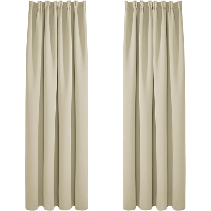 Draperii cu banda rejansa, Deconovo, 140 x 245 cm, Opace, Blackout, pentru Intunecarea camerei, Protectie termica si lumina, perfect pentru Ferestre si Usi Dormitor/ Living, Set 2 bucati, Bej