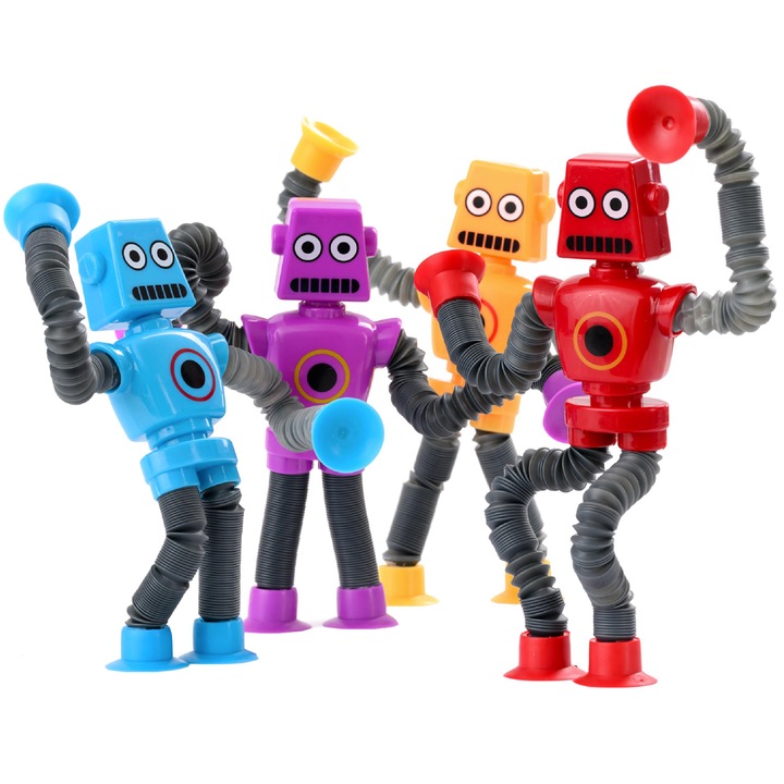 Set robot din 4 piese, JAMNGREL, lumina LED, telescopic, design cu ventuza, multicolor