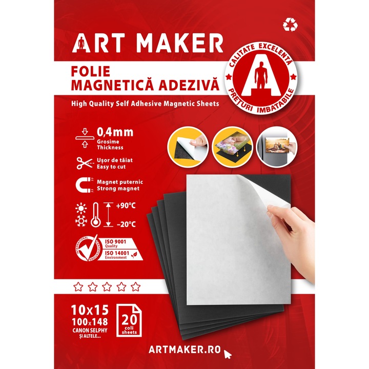 Folie magnetica adeziva, 0.4mm grosime, 100x148 mm, pentru Canon Selphy, 20 coli/top