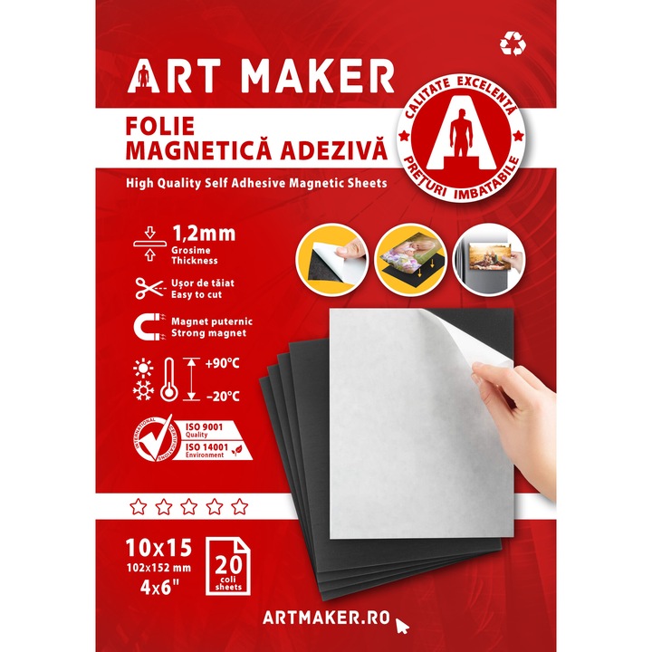 Folie magnetica adeziva, 1.2mm grosime, 10x15, 20 coli/top