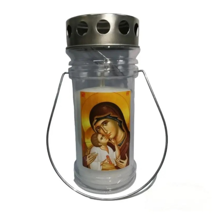 Свещ с капак и дръжка, Богородица, 72 часа, Пластмаса