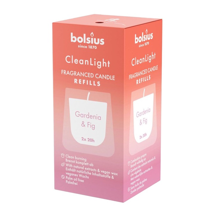 Set 2 x 2 Lumanari Rezerva, CleanLight Bolsius, Gardenie si Smochin