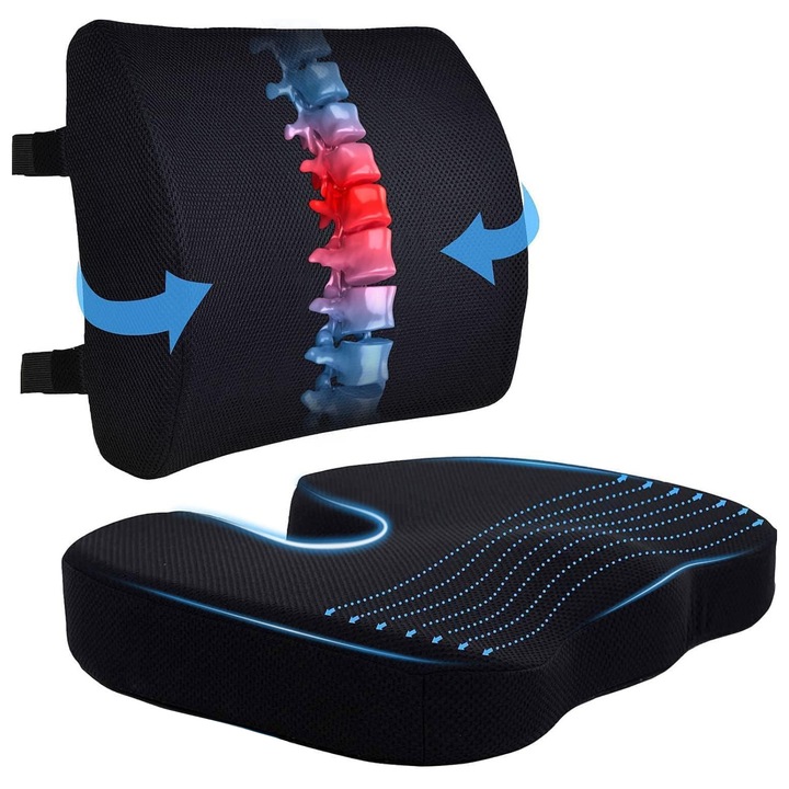 Wacorresi ortopéd irodai párna és deréktámasz, 100% memóriahab, ergonomikus kialakítás, 18x14x3,25 hüvelyk, 13,5x14x4,5 hüvelyk