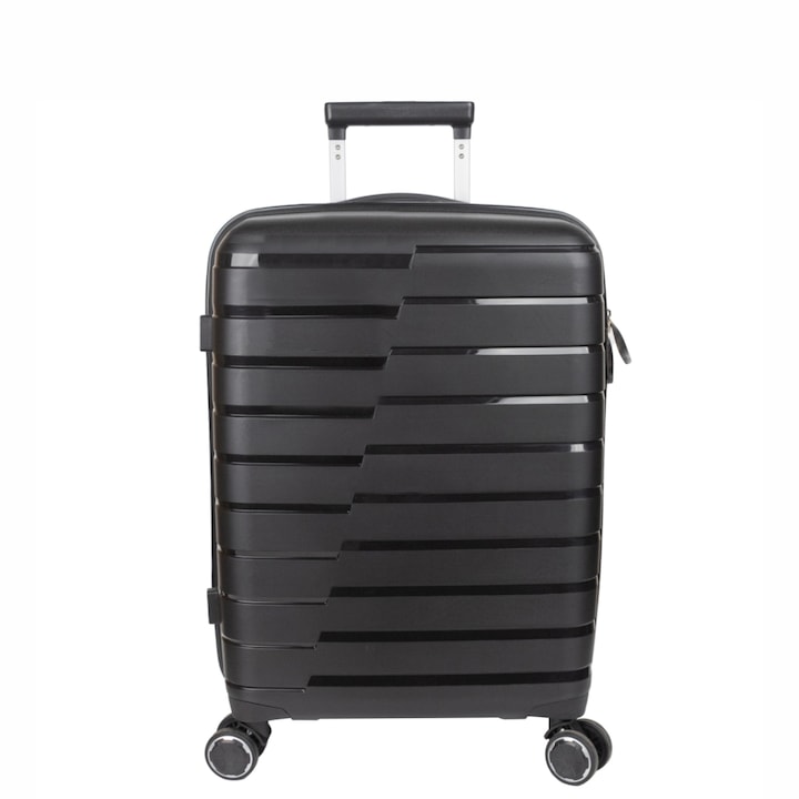Куфар, M, StowAway, Naimeed D5962, 4 двойни колела, подвижни на 360 градуса, PP, заключване на цифри, черен, 39x22x51cm