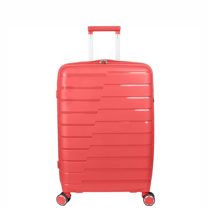 Bőrönd Medium M, StowAway, Naimeed D5964, 4 dupla kerék 360 fokban kivehető, PP, kódzár, piros, 39x22x51cm