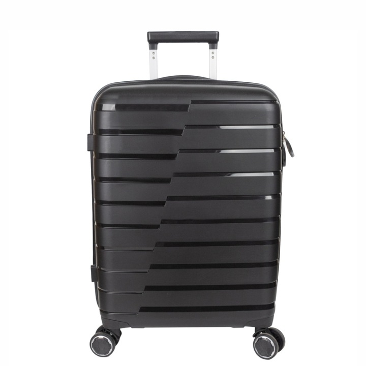 Bőrönd Large L, StowAway, Naimeed D5962, 4 dupla kerék 360 fokban kivehető, PP, kódzár, fekete, 44x26x61cm