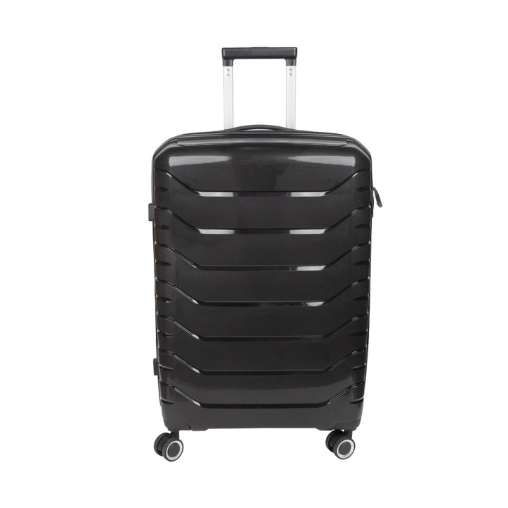 Troler voiaj Mediu M, StowAway, Naimeed D5966, 4 roti duble 360 grade detasabile, PP, inchidere cifru, Negru, 39x22x51cm