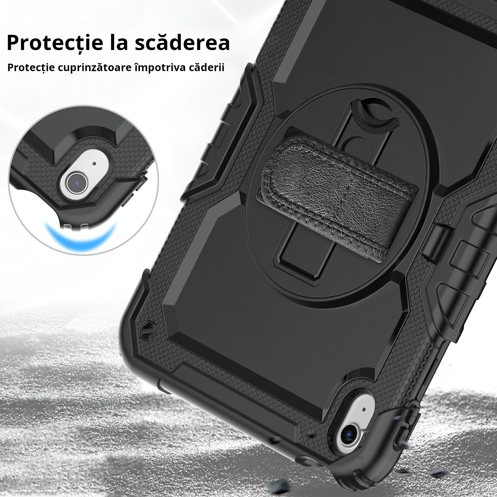 Husa Pentru iPad 10 Generatie De 10,9 inchi 2022, Rezistenta La Socuri, Cu Stilou Optic Universal (Nereincarcabil), Protectie Pentru ecran, Suport Rotativ, Curea De Umar, Negru