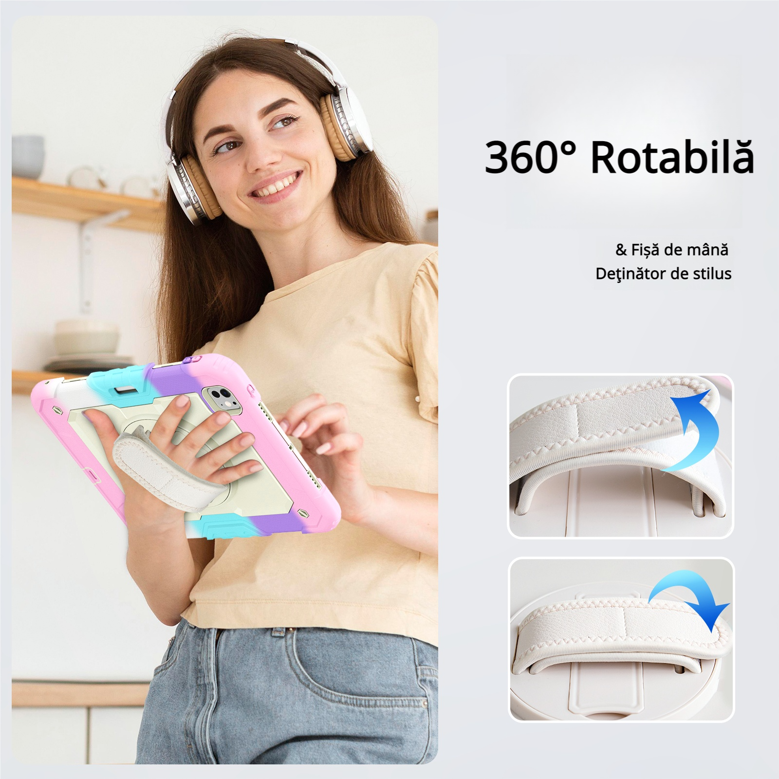Husa Pentru iPad Pro 11 inch 2024 M4 Versiunea 5 Generatie Cu Stilou (Nereincarcabil) Protector De Ecran incorporat, Suport Rotativ La 360°, Curea De Umar Reglabila, Roz