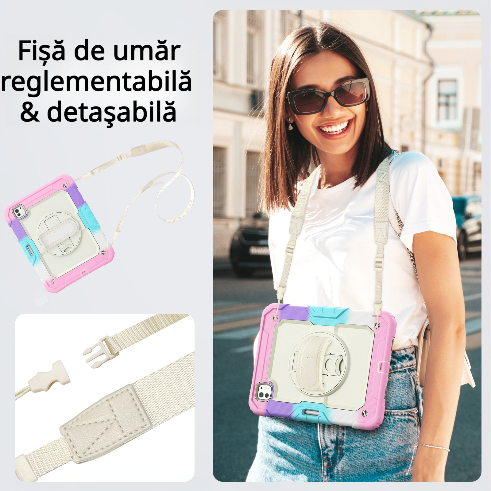 Husa Pentru iPad Pro 11 inch 2024 M4 Versiunea 5 Generatie Cu Stilou (Nereincarcabil) Protector De Ecran incorporat, Suport Rotativ La 360°, Curea De Umar Reglabila, Roz