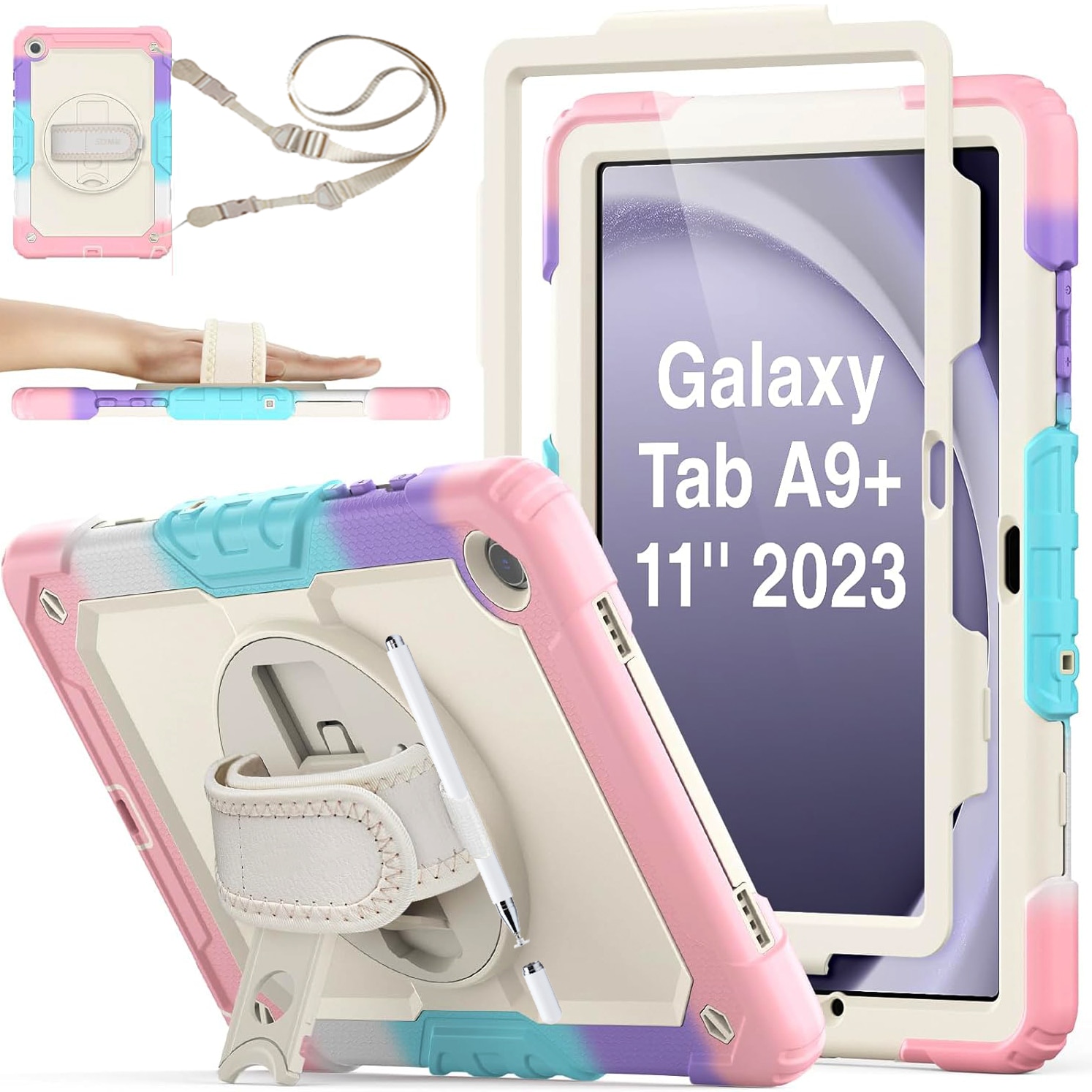 Husa Pentru Samsung Galaxy Tab A9+/ A9 Plus 11 inch 2023 (SM-X210/X216/X218), Cu Stilou Optic Universal (Nereincarcabil), Protectie Pentru Ecran/Curea De Mana/Suport Stilou, Rezistenta La Socuri, Roz
