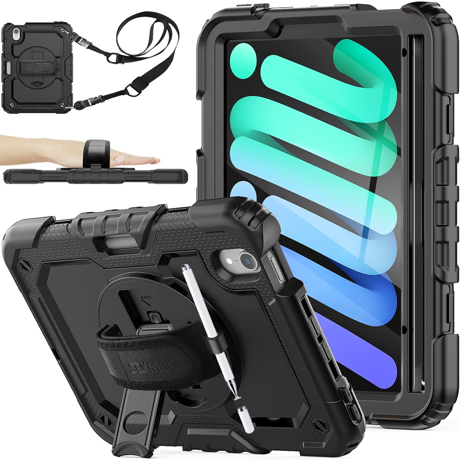 Husa Pentru iPad Mini 6 8.3 inchi (Model: A2567/A2568/A2569) Versiunea 2021, Cu Stilou Optic Universal (Nereincarcabil), Carcasa De Protectie Rezistenta La Soc, Rezistenta La Soc, Negru