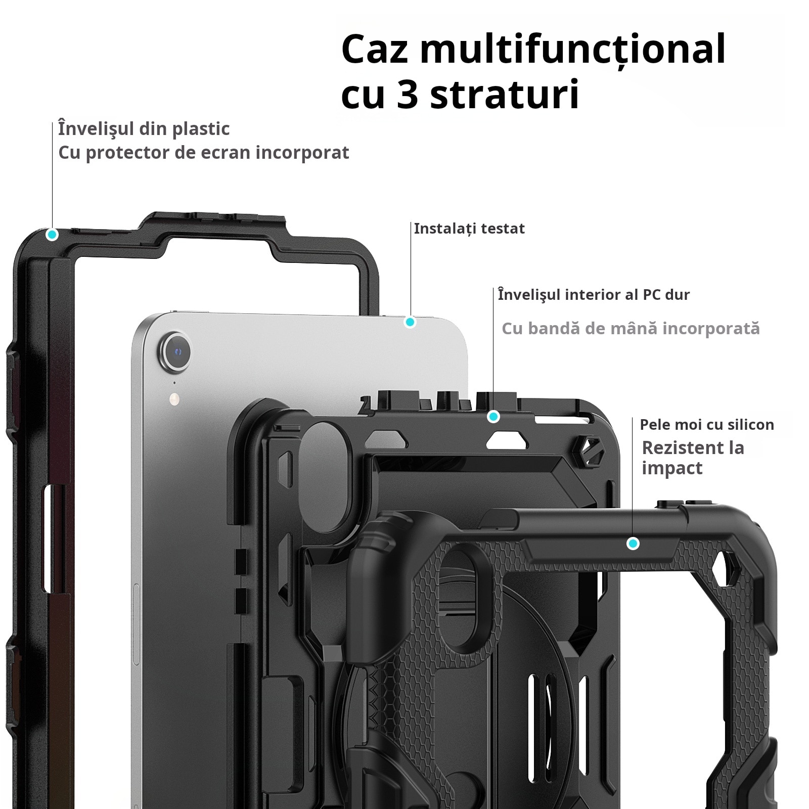 Husa Pentru iPad Mini 6 8.3 inchi (Model: A2567/A2568/A2569) Versiunea 2021, Cu Stilou Optic Universal (Nereincarcabil), Carcasa De Protectie Rezistenta La Soc, Rezistenta La Soc, Negru
