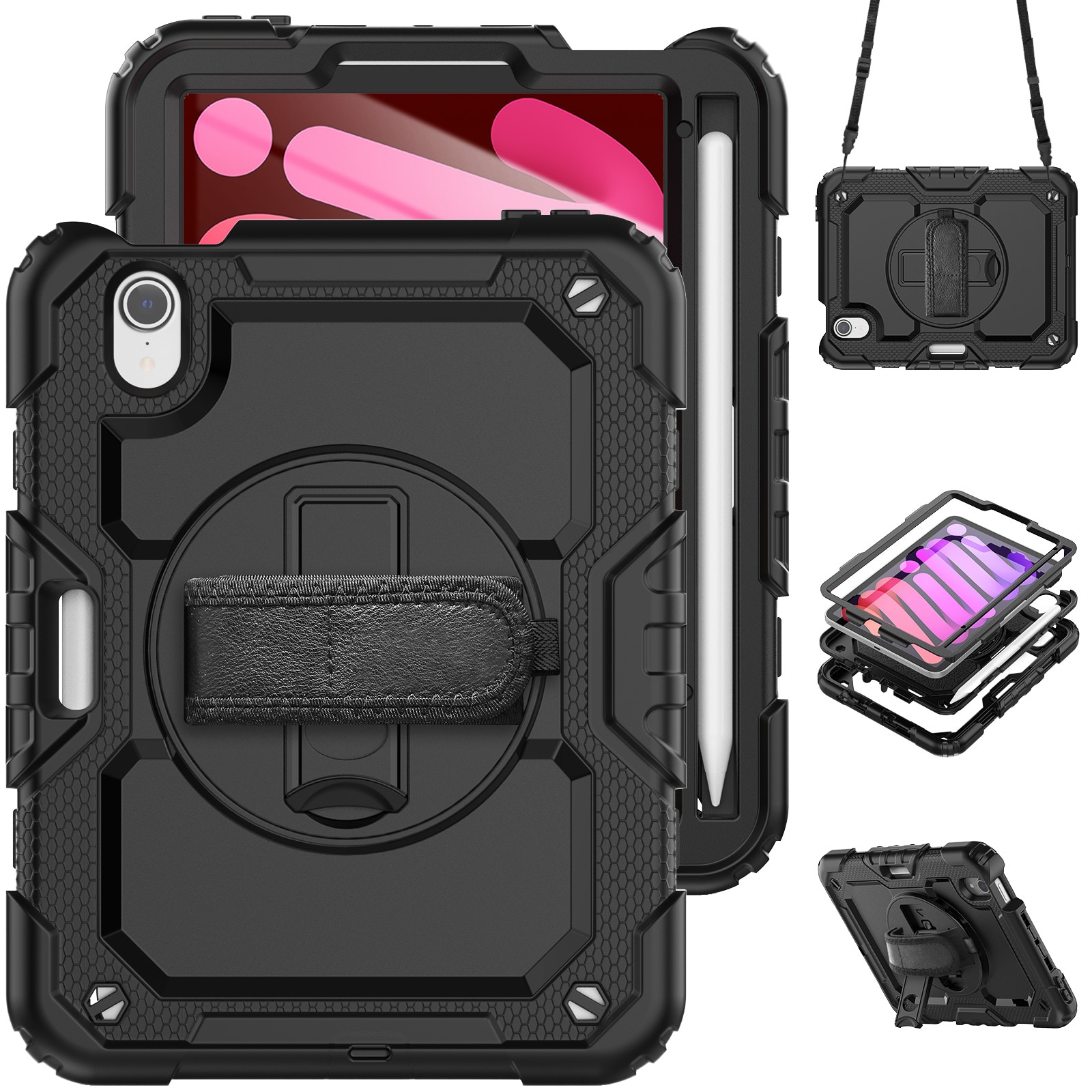 Husa Pentru iPad Mini 6 8.3 inchi (Model: A2567/A2568/A2569) Versiunea 2021, Cu Stilou Optic Universal (Nereincarcabil), Carcasa De Protectie Rezistenta La Soc, Rezistenta La Soc, Negru
