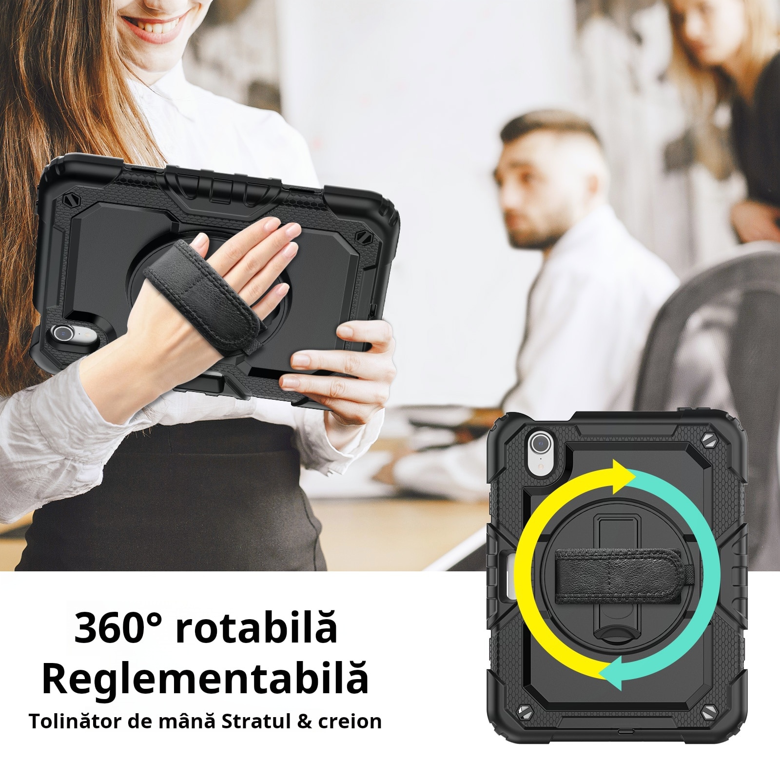 Husa Pentru iPad Mini 6 8.3 inchi (Model: A2567/A2568/A2569) Versiunea 2021, Cu Stilou Optic Universal (Nereincarcabil), Carcasa De Protectie Rezistenta La Soc, Rezistenta La Soc, Negru