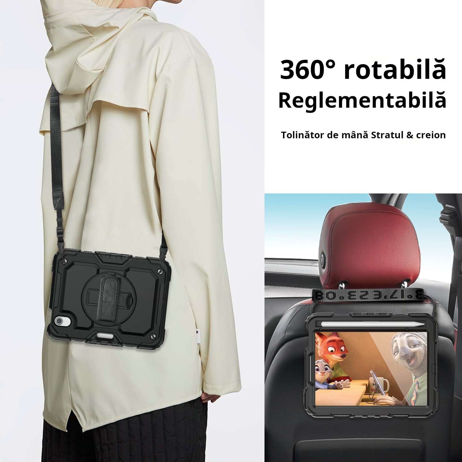 Husa Pentru iPad Mini 6 8.3 inchi (Model: A2567/A2568/A2569) Versiunea 2021, Cu Stilou Optic Universal (Nereincarcabil), Carcasa De Protectie Rezistenta La Soc, Rezistenta La Soc, Negru