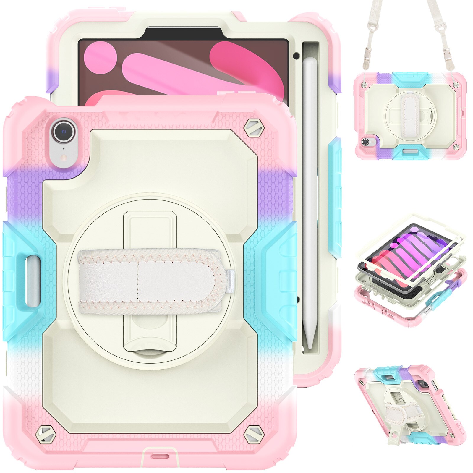 Husa Pentru iPad Mini 6 8.3 inchi (Model: A2567/A2568/A2569) Versiunea 2021, Cu Stilou Optic Universal (Nereincarcabil), Carcasa De Protectie Rezistenta La Soc, Rezistenta La Soc, Roz