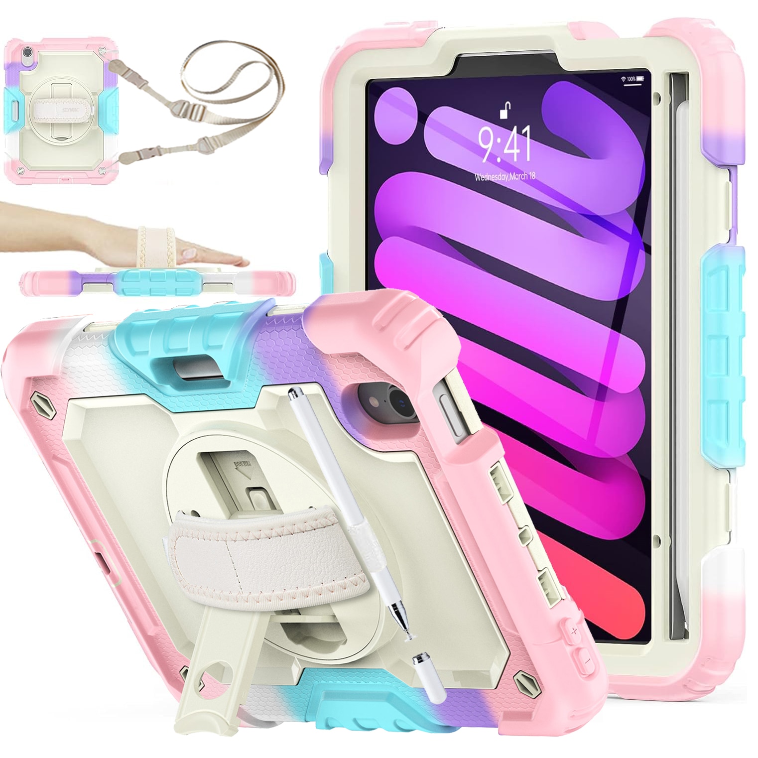Husa Pentru iPad Mini 6 8.3 inchi (Model: A2567/A2568/A2569) Versiunea 2021, Cu Stilou Optic Universal (Nereincarcabil), Carcasa De Protectie Rezistenta La Soc, Rezistenta La Soc, Roz