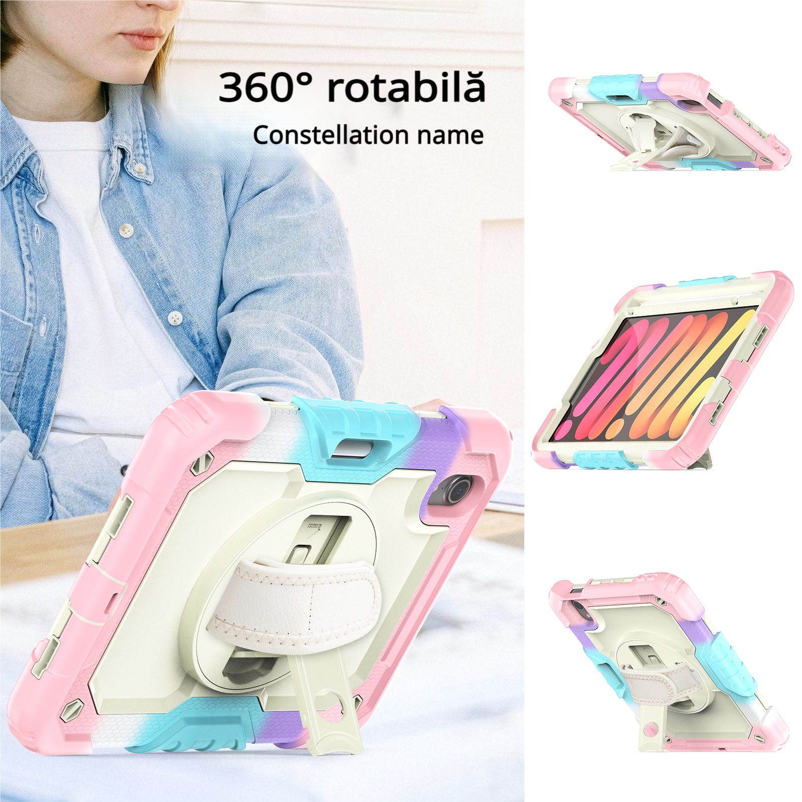 Husa Pentru iPad Mini 6 8.3 inchi (Model: A2567/A2568/A2569) Versiunea 2021, Cu Stilou Optic Universal (Nereincarcabil), Carcasa De Protectie Rezistenta La Soc, Rezistenta La Soc, Roz