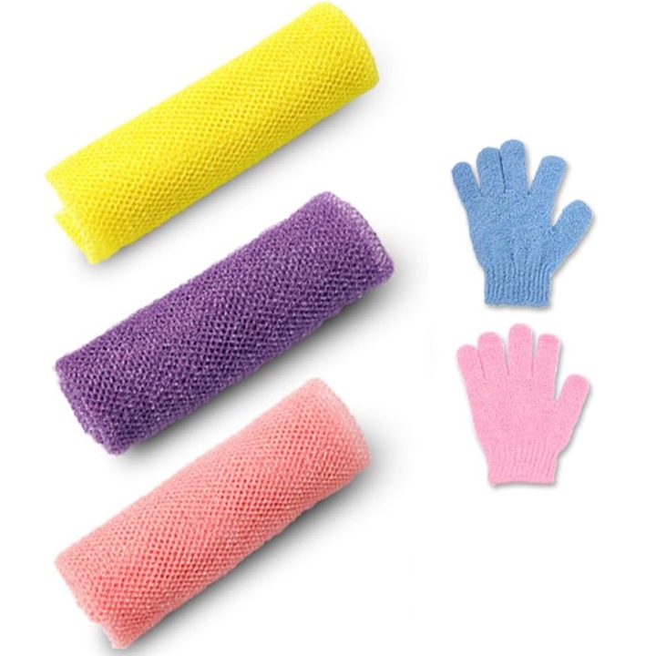 5 db Nybgyy hámlasztó fürdőszivacs készlet, Body Strip, Többszínű