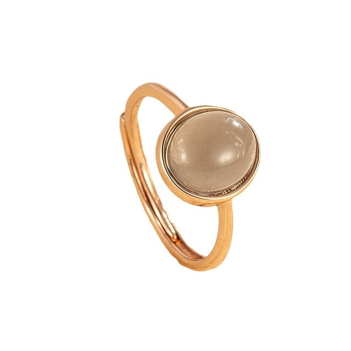 Inel, jad Hetian, Smokey Purple in forma de ou, deschidere reglabila, aur roz