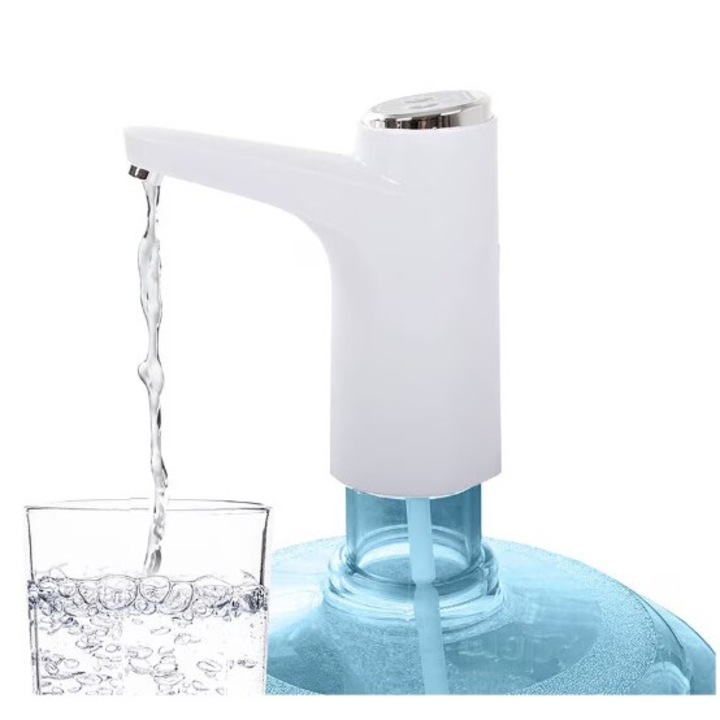 Електрическа помпа с акумулатор RoveRim, за бутилка вода, диспенсър/диспенсър за вода, USB зареждане, 600 ml, бяла