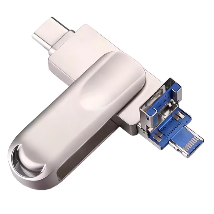 USB флашка Nybgyy 4 в 1, 2TB, въртяща се, сребриста