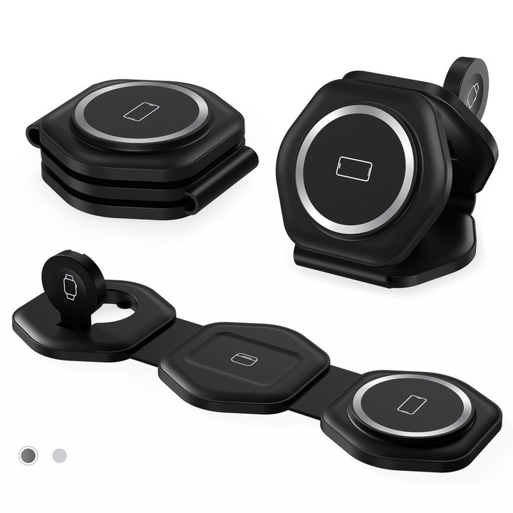 3 az 1-ben összecsukható vezeték nélküli töltőállomás Apple eszközökhöz, fekete