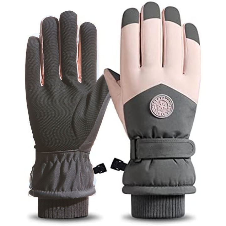 Ски ръкавици, водоустойчиви, ветроустойчиви, против плъзгане, сензорен екран, полиестер/полар, за зимно каране на ски на открито, каране, работещи, розови ﻿