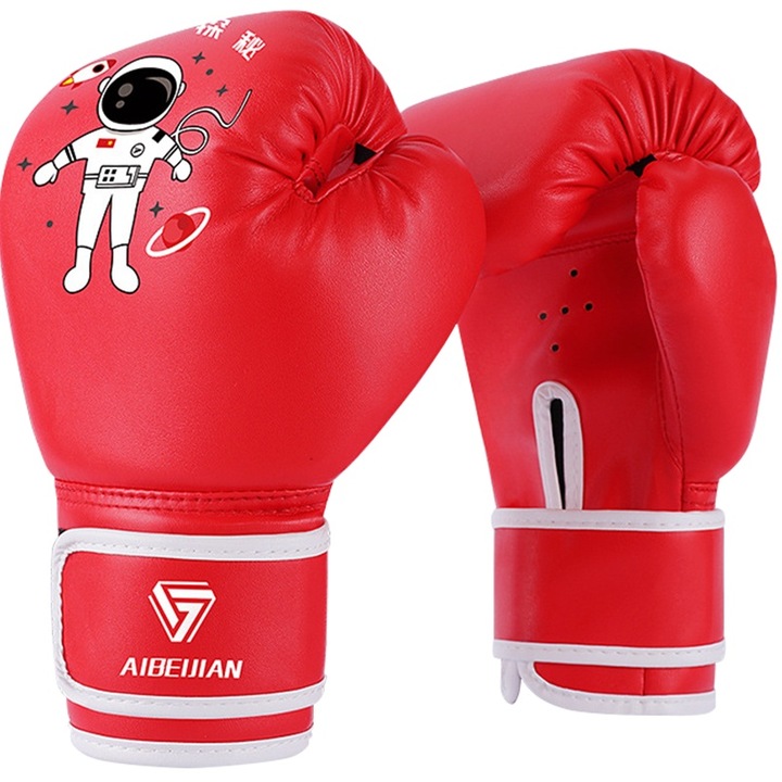Боксови ръкавици за деца, подплата от PU кожа/латекс, устойчиви на абразия, абсорбиращи потта и дишащи, велкро дизайн и ергономичен дизайн, лесни за поставяне и почистване, 6oz, червени