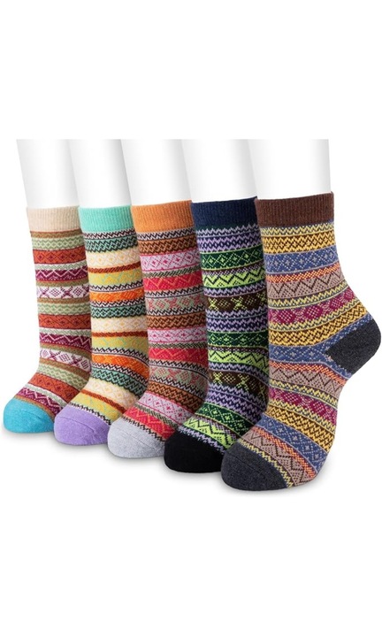 Sosete de Iarna pentru Femei, 5 Marime universala Perechi Lana Termica Calduroase, Stil Vintage, Sosete Tricotate Groase din universala- stilul national