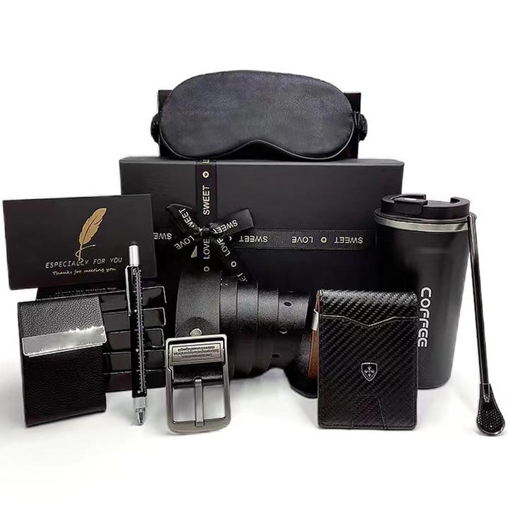 Set Cadou pentru Barbati, cu Cana de Cafea, Portofel, Curea, Suport pentru Carti de Vizita pentru Tata, Sot, Iubit, Cel Mai Bun Prieten, KINGTRONG®