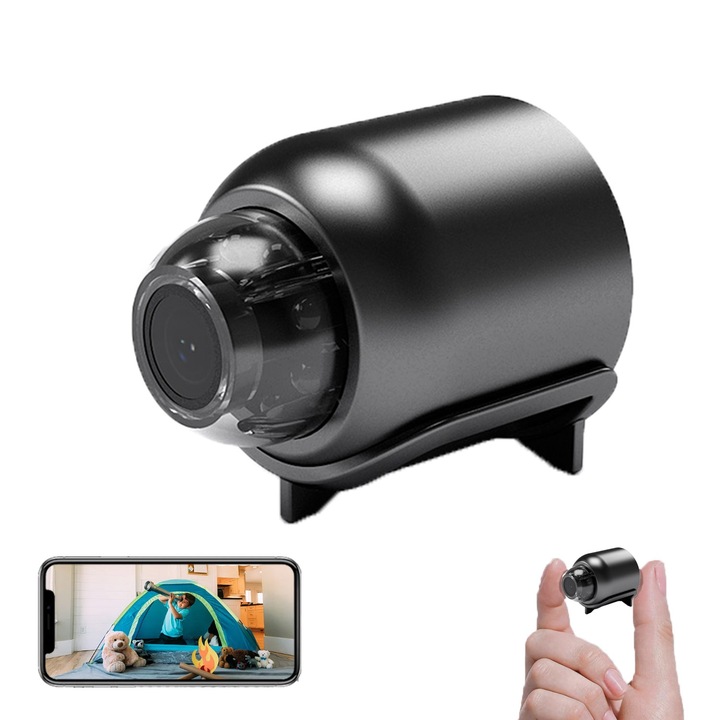 Mini rejtett kémkamera, 1080p Full HD vezeték nélküli WiFi mozgásérzékelő infravörös éjszakai látás behelyezhető memóriakártya távoli telefonfigyelő kompakt fekete kémkamera