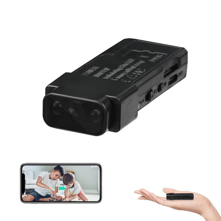 Kis kémkamera, 1080p Full HD mozgásérzékelő vezeték nélküli WiFi távfelügyelet mobiltelefon mini hordozható kamera éjjellátó fekete kém