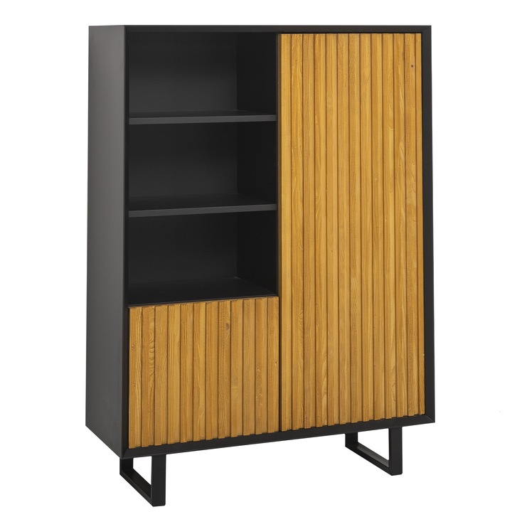 Bufet cu 2 usi "Slatted", culoare negru P003, culoare usi maro deschis P082, dublu color, 101x140x40 cm
