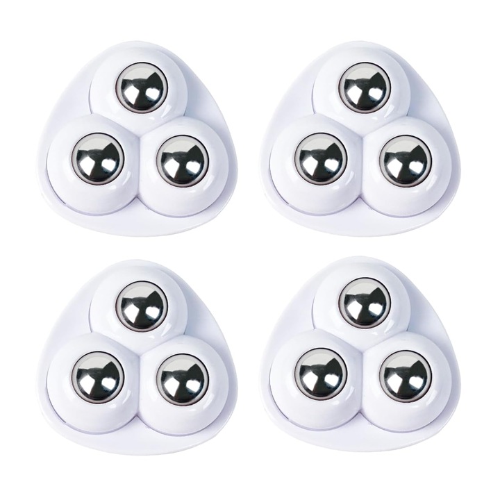Roti Adhesive Miniature din Inox Alb, Capabile de Rotatie la 360°, Suport Max. 25KG, pentru Mobilier si Electrocasnice, Set de 4
