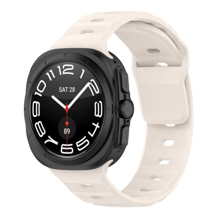 Curea Ajustabila Ceas SmartWatch pentru Samsung Galaxy Watch Ultra 47mm, OPTIM SOLUTION, Soft Silicone, Comfy to Wear, Watchband, Easy to install, Bej